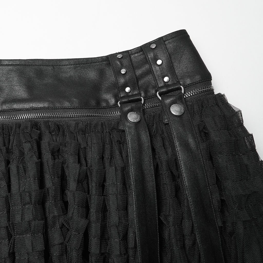 WK-741PDF Gothic Layered Tulle Punk Skirt with Fishnet Detail