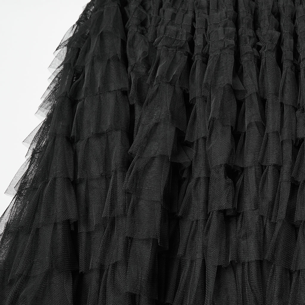 WK-741PDF Gothic Layered Tulle Punk Skirt with Fishnet Detail