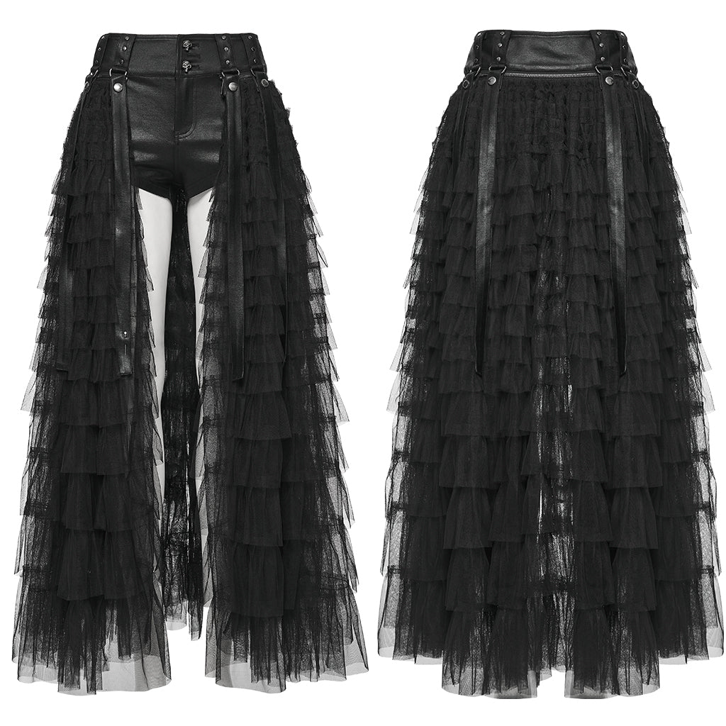 WK-741PDF Gothic Layered Tulle Punk Skirt with Fishnet Detail