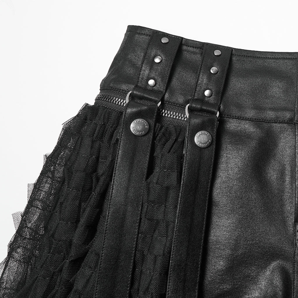 WK-741PDF Gothic Layered Tulle Punk Skirt with Fishnet Detail