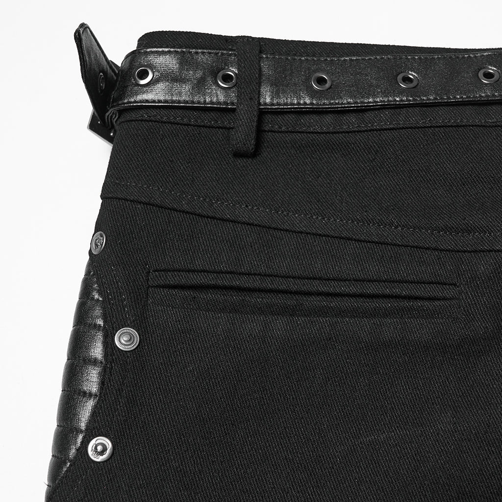 WK-742XCF Gothic High-Waist Punk Pants with Faux Leather and Rivet Details