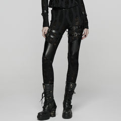 WK-743DDF Edgy Punk Pants with Buckles and Leather Accents