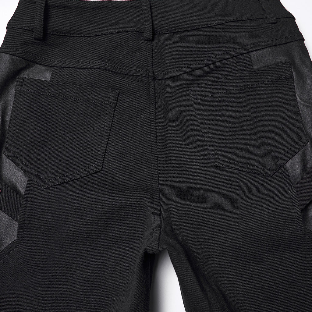 WK-744XCF Womens Black Slim Fit Rivet Punk Pants Motorcycle Style