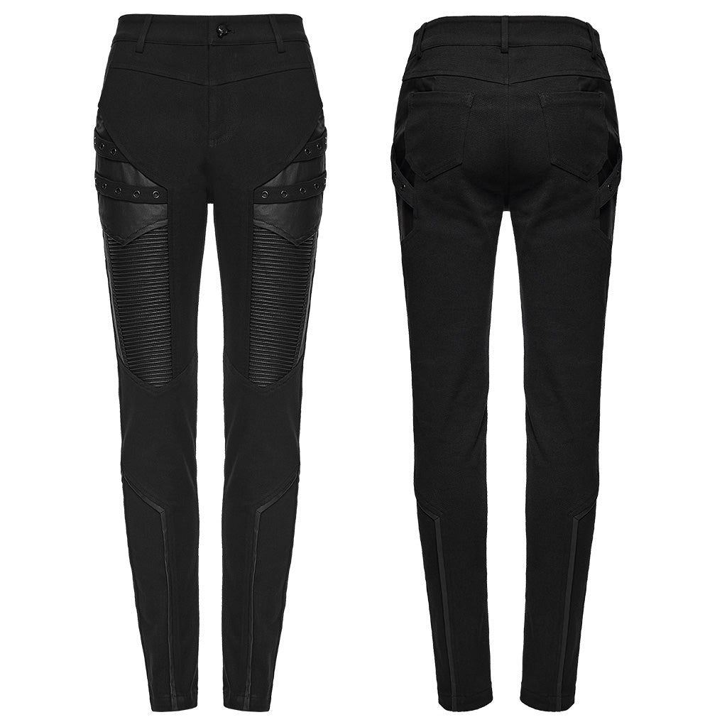 WK-744XCF Womens Black Slim Fit Rivet Punk Pants Motorcycle Style