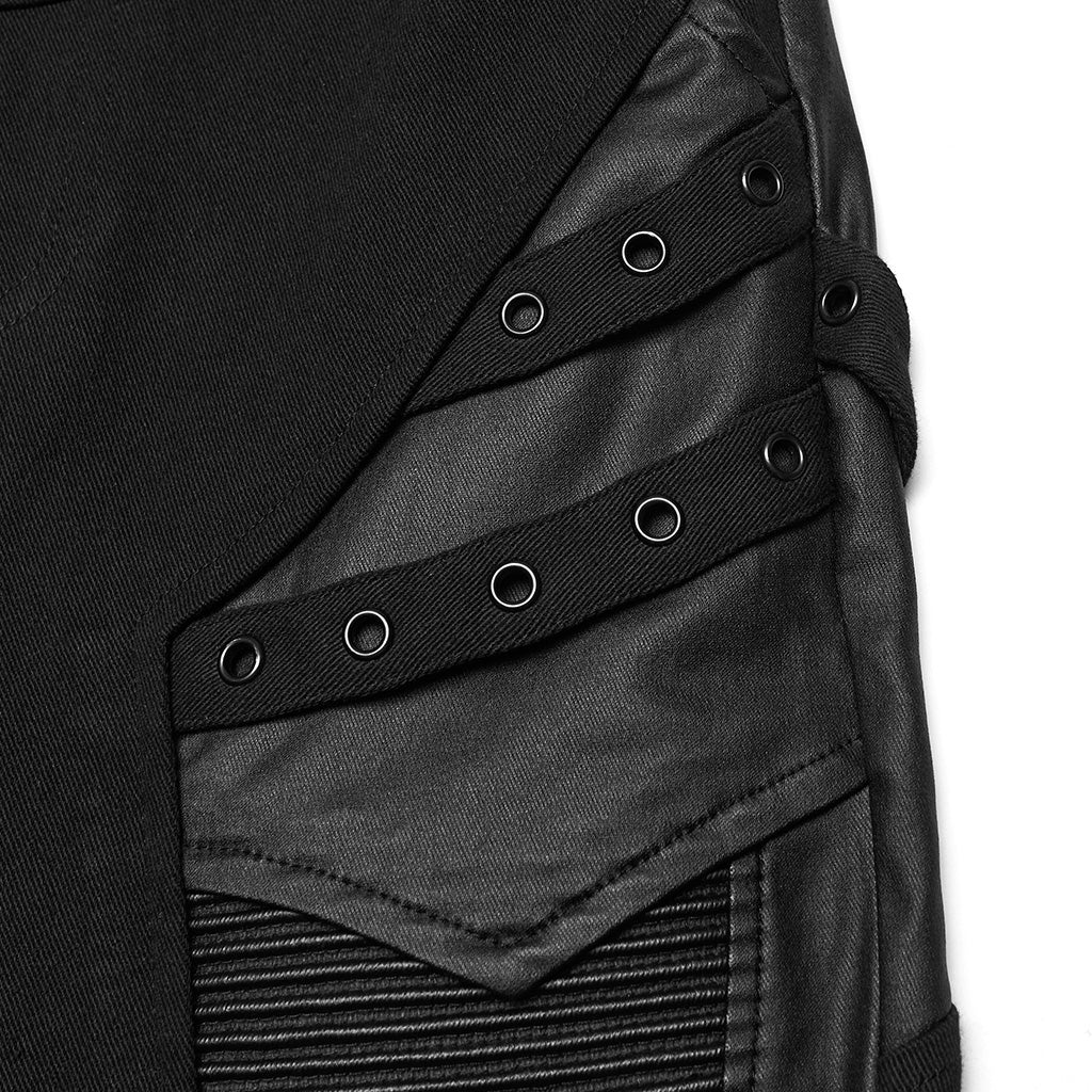 WK-744XCF Womens Black Slim Fit Rivet Punk Pants Motorcycle Style