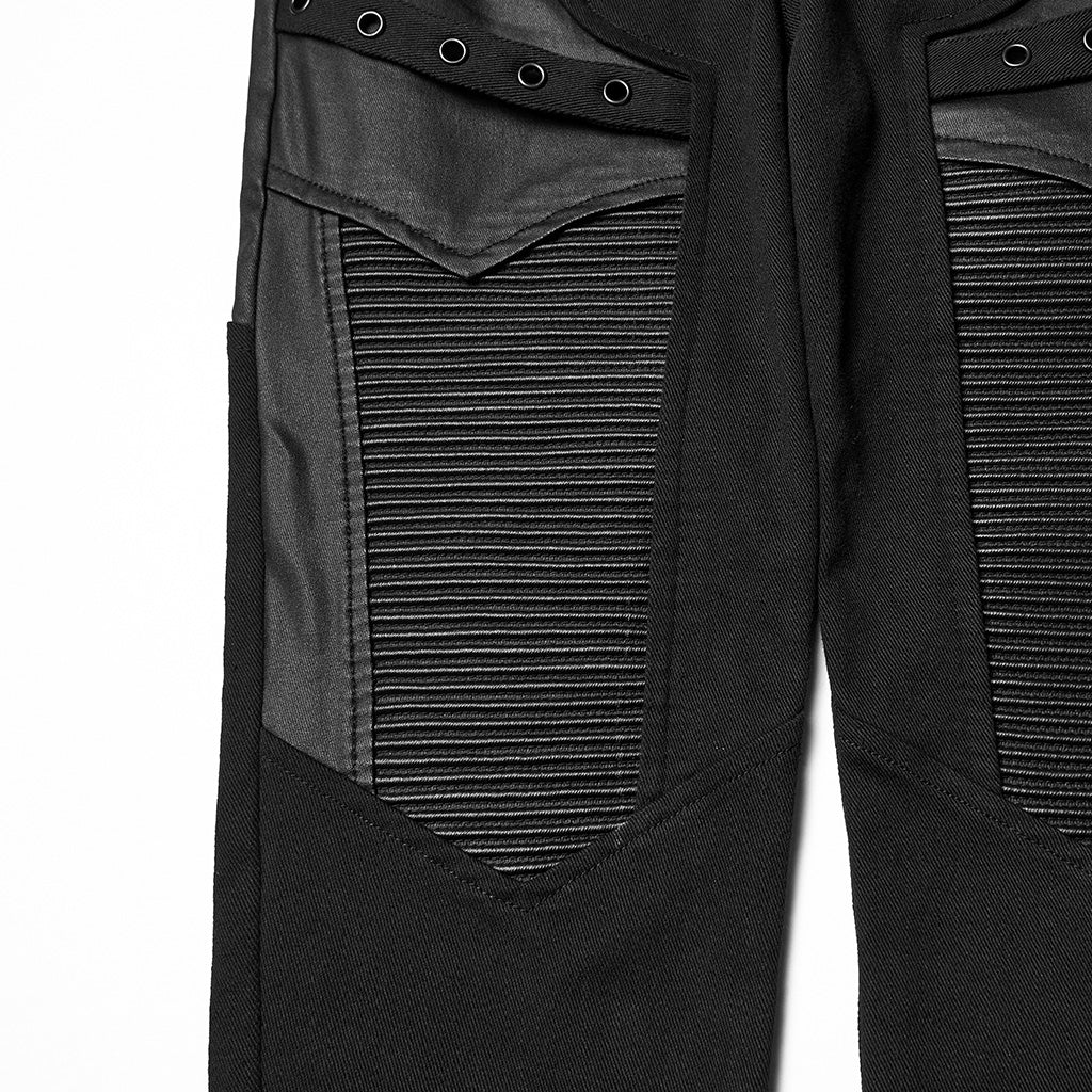 WK-744XCF Womens Black Slim Fit Rivet Punk Pants Motorcycle Style