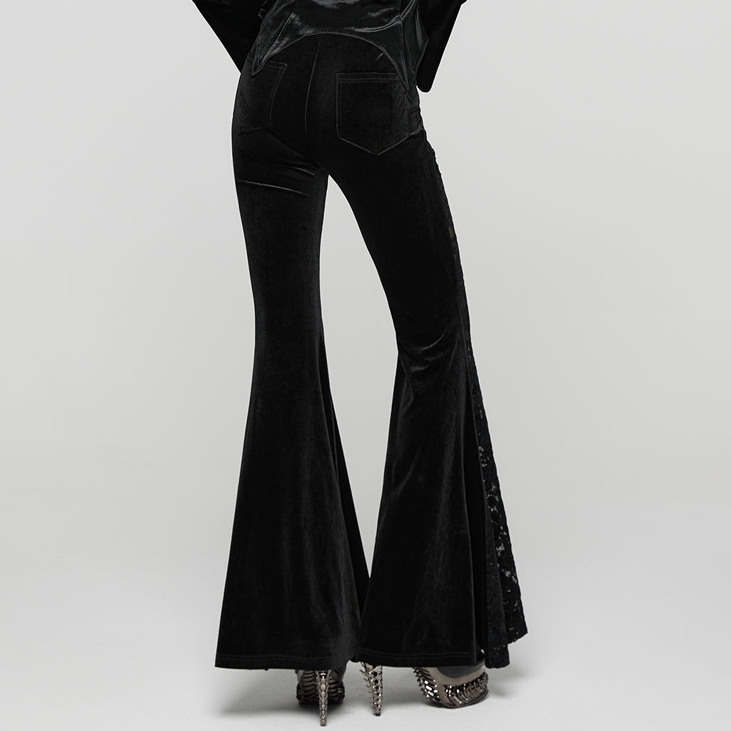 WK-745XCF Gothic Velvet Flare Pants with Lace Detail and Corset Waist