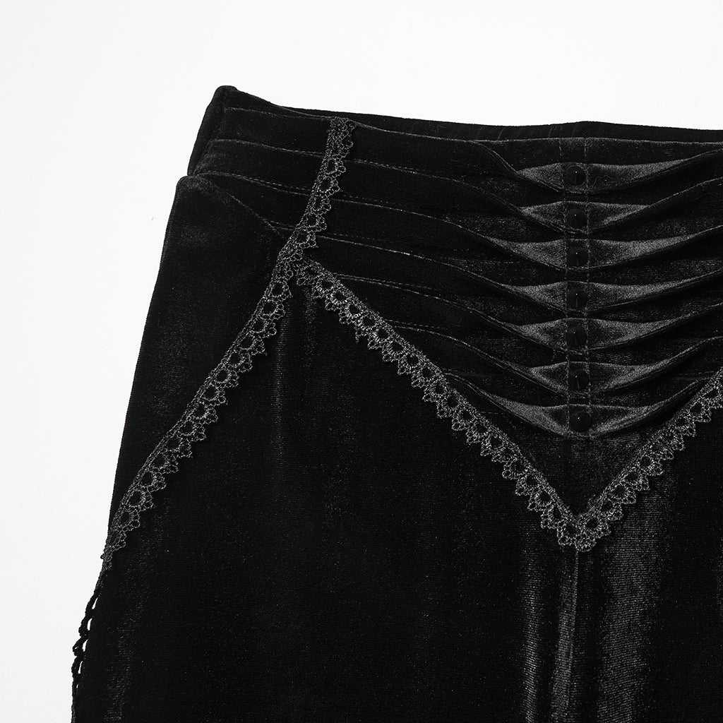 WK-745XCF Gothic Velvet Flare Pants with Lace Detail and Corset Waist