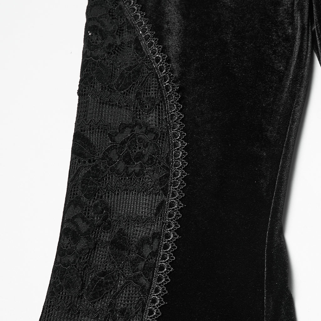 WK-745XCF Gothic Velvet Flare Pants with Lace Detail and Corset Waist