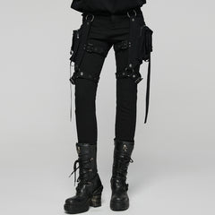 WK-747XCF Gothic Punk Pants with Straps Buckles and Pockets for Men
