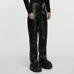 WK-748PCM Mens Black Faux Leather Zippered Chain Punk Pants