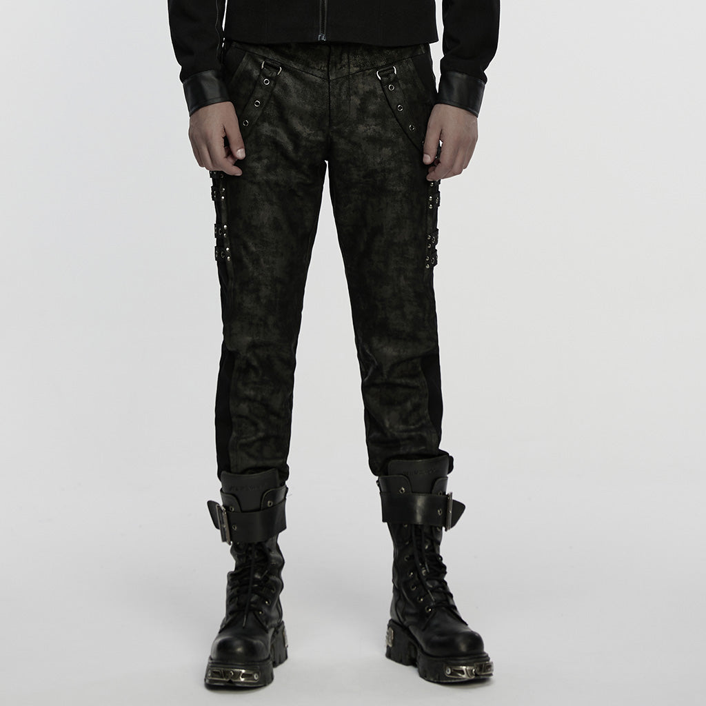 WK-755XCM Edgy Buckled Punk Pants with Distressed Gothic Aesthetic
