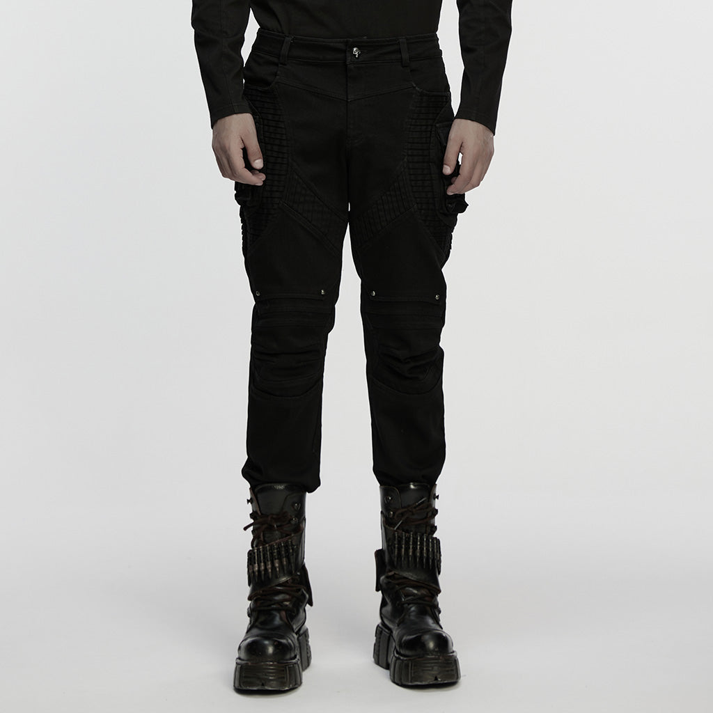 WK-756XCM Urban Edge Black Tactical Punk Pants with Quilted Panels