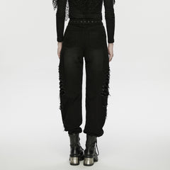 WK-766NCF Edgy Ripped Black Punk Pants with Mesh Patchwork Details