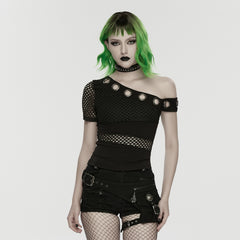 WK-767NDF Gothic Punk Pants Distressed Belted Shorts with Chains
