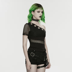 WK-767NDF Gothic Punk Pants Distressed Belted Shorts with Chains