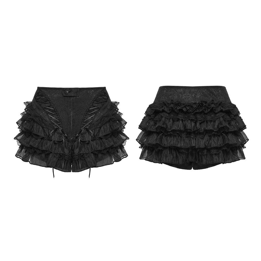 WK-768XDF Gothic Skirt Layered Black Lace Ruffle Detailed Design