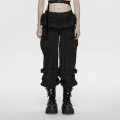 WK-779XCF Gothic Layered Black Cargo Punk Pants with Mesh Skirt Detail