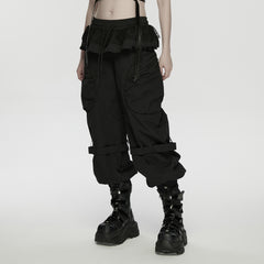 WK-779XCF Gothic Layered Black Cargo Punk Pants with Mesh Skirt Detail