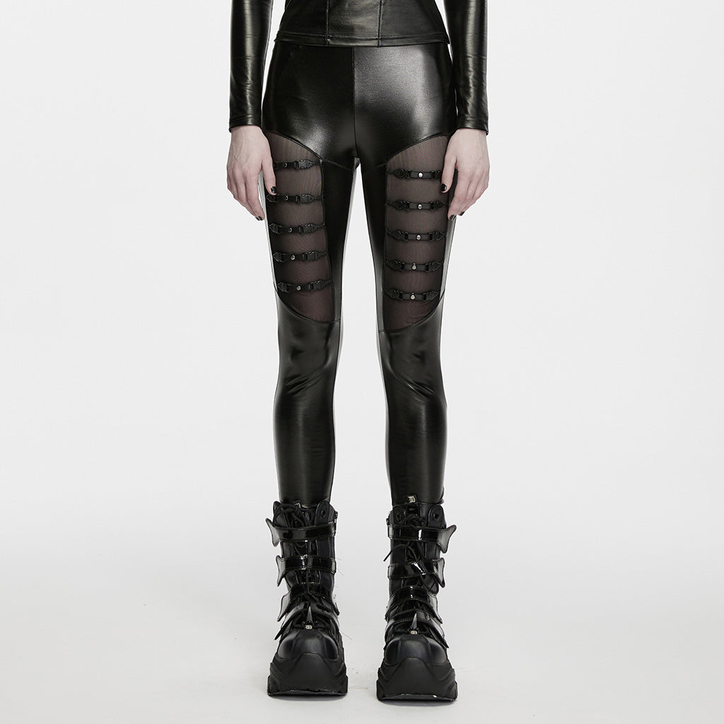 WK-810DDF Gothic Punk Pants with Sheer Panels and Strap Details