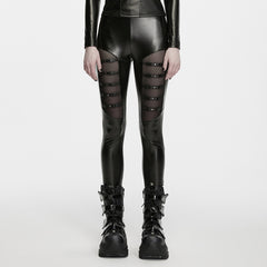 WK-810DDF Gothic Punk Pants with Sheer Panels and Strap Details
