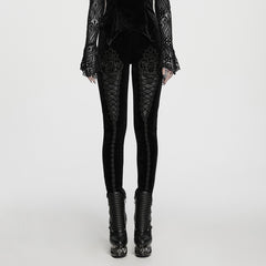 WK-814DDF Velvet Lace Accented Gothic Pants with Intricate Embroidery