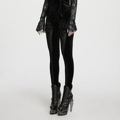 WK-814DDF Velvet Lace Accented Gothic Pants with Intricate Embroidery