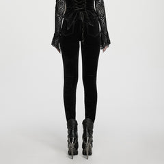 WK-814DDF Velvet Lace Accented Gothic Pants with Intricate Embroidery