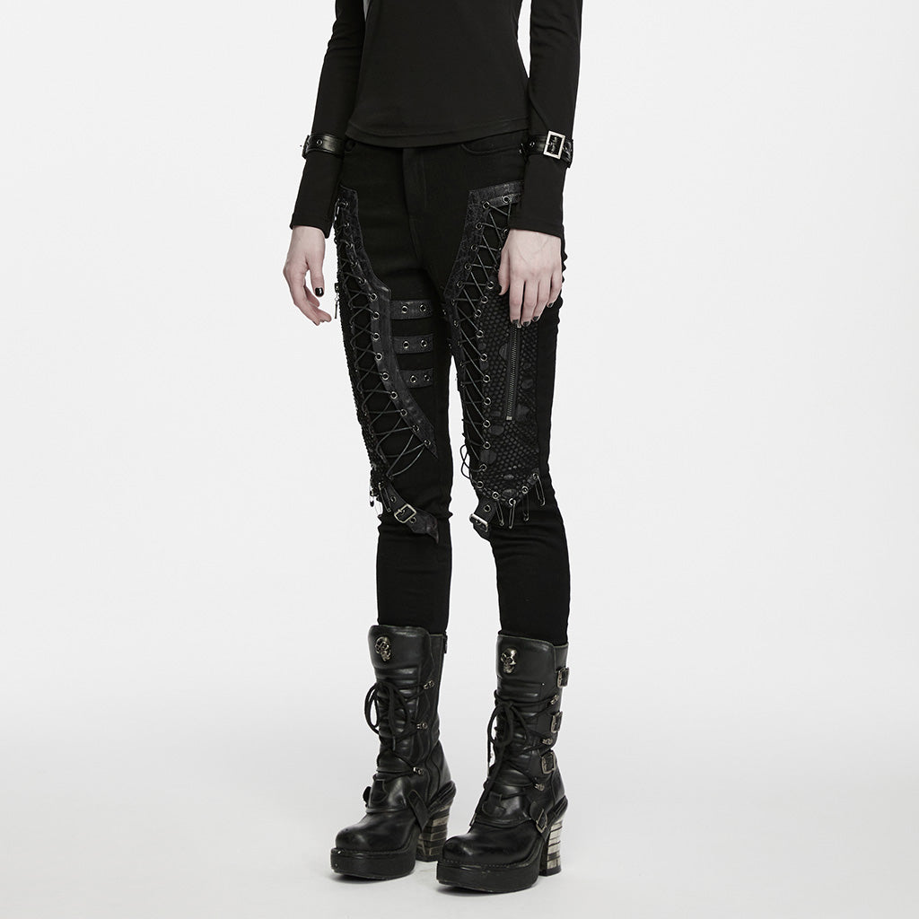WK-819NCF Gothic-Punk-Hose mit Schnürung und Schnallen im Steampunk-Stil