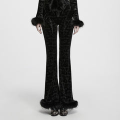 WK-822XCF Gothic Pants Black Velvet Flares with Fur Trim