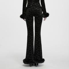 WK-822XCF Gothic Pants Black Velvet Flares with Fur Trim