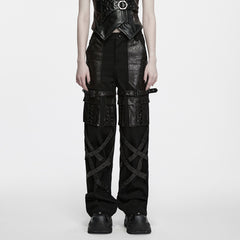 WK-823XCF Black Faux Leather Strapped Gothic Punk Pants for Women