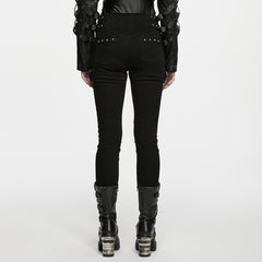 WK-827NCF Gothic High Waist Strap Studded Punk Pants with Zipper Details