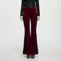 WK-828XCF Velvet Lace Trim Flare Gothic Pants Red Black