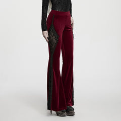 WK-828XCF Velvet Lace Trim Flare Gothic Pants Red Black