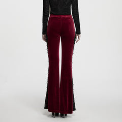 WK-828XCF Velvet Lace Trim Flare Gothic Pants Red Black