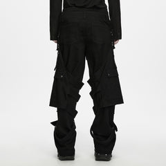 WK-830NCM Gothic Strapped Wide Leg Punk Pants with Belted Accents