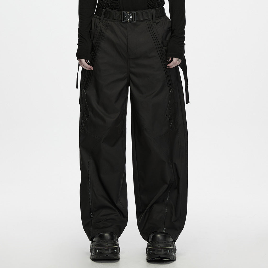 WK-831XCM Wide Leg Black Buckle Utility Punk Pants
