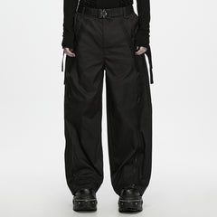 WK-831XCM Wide Leg Black Buckle Utility Punk Pants
