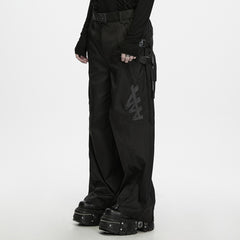 WK-831XCM Wide Leg Black Buckle Utility Punk Pants