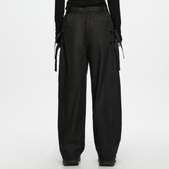 WK-831XCM Wide Leg Black Buckle Utility Punk Pants