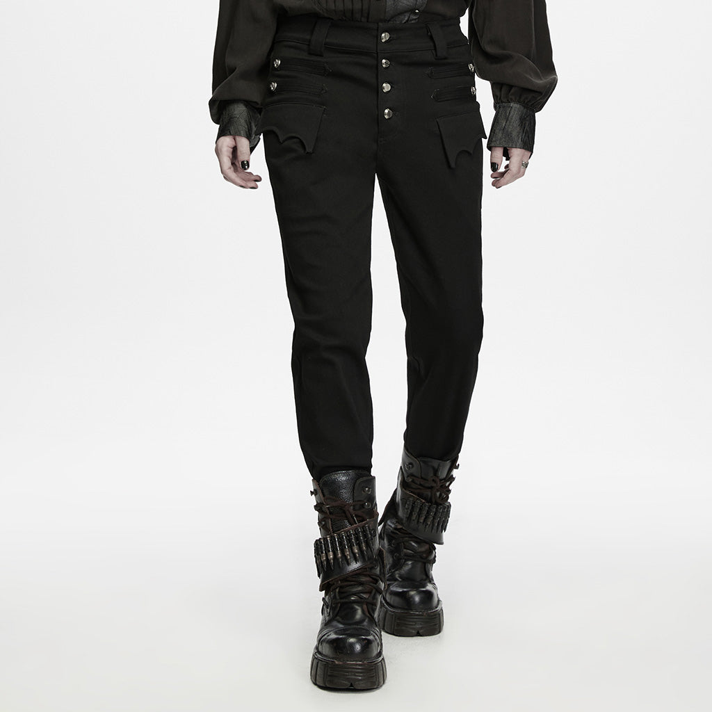 WK-837NCM Mens Gothic Military Buttoned Black Punk Pants