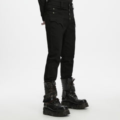 WK-837NCM Mens Gothic Military Buttoned Black Punk Pants