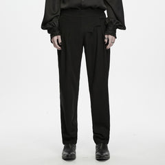 WK-839DQM Gothic Black Asymmetrical Panel Pleated Punk Pants