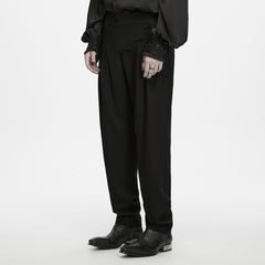 WK-839DQM Gothic Black Asymmetrical Panel Pleated Punk Pants