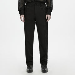 WK-840XCM Gothic Lace Embellished Black Punk Pants Straight Leg Style