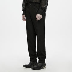 WK-840XCM Gothic Lace Embellished Black Punk Pants Straight Leg Style