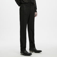 WK-840XCM Gothic Lace Embellished Black Punk Pants Straight Leg Style
