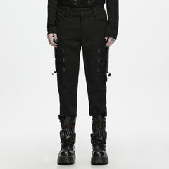 WK-841NCM Gothic Black Strap Buckle Mesh Detail Punk Pants