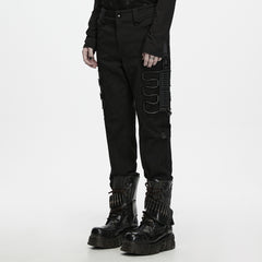 WK-841NCM Gothic Black Strap Buckle Mesh Detail Punk Pants